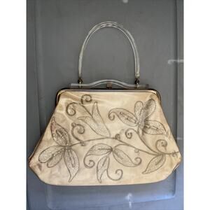 Vintage Hand Bag w/Lucite Handles Original Hardware And Mirror Stitched Plastic